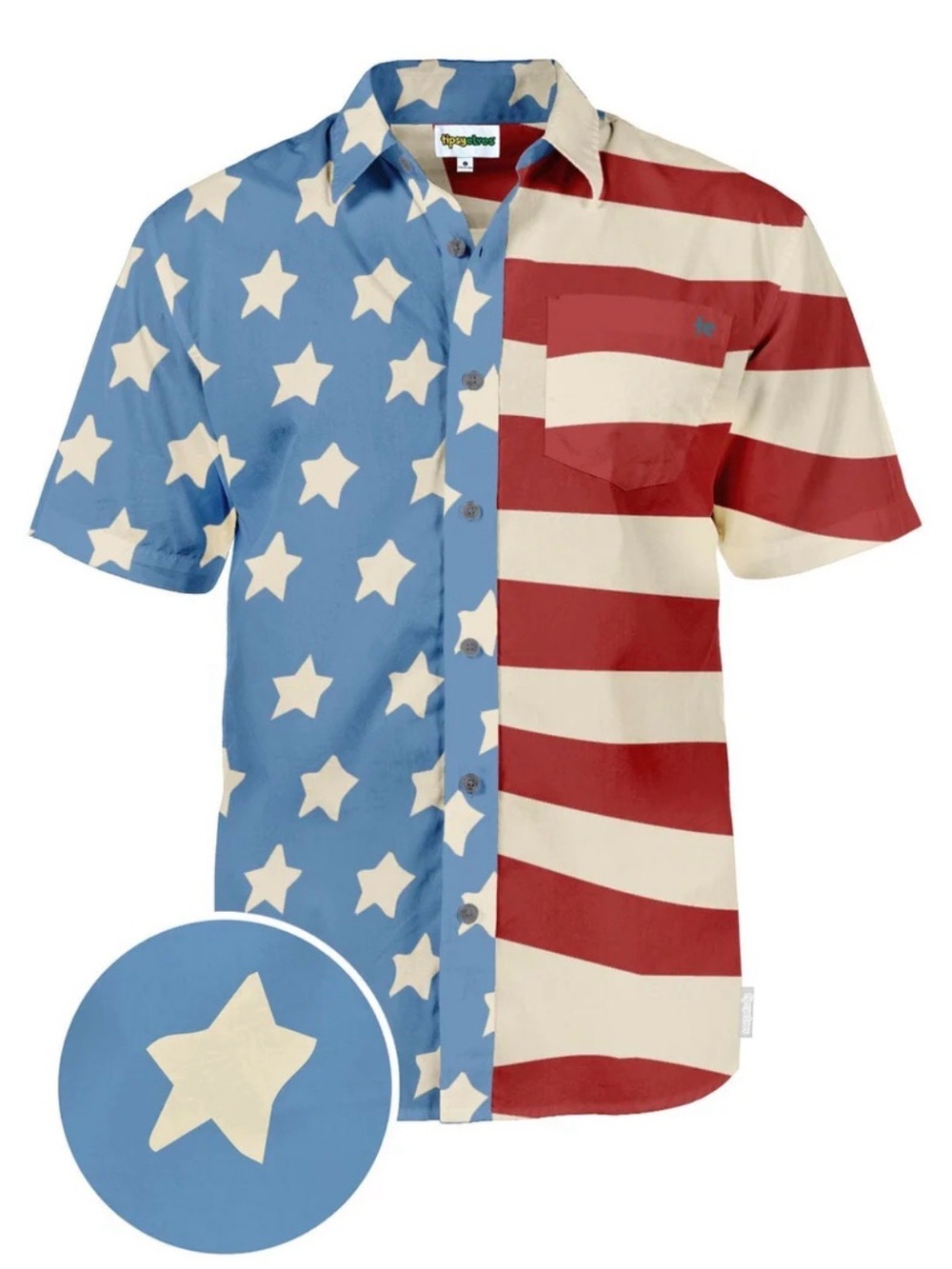 Tipsy Elves Men's Short Sleeve Americana Flag Shirt - Red & Blue 3X